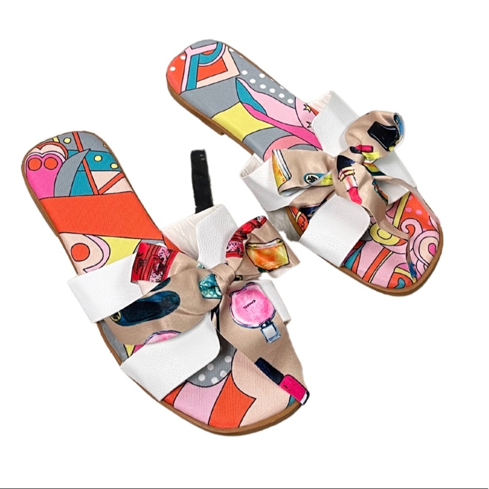 ❗️Last Chance❗️Pop Art White  H-Strap Sandal Slide Flat New